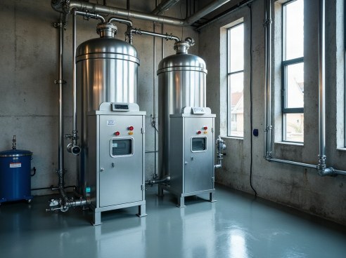 Brewery demineralisation plant with two vessels